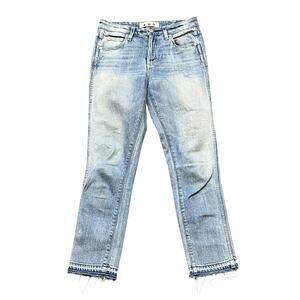 AMO Babe Jeans Mid Rise Slim Straight Raw Hem In “Sweet Cheeks” Blue - Size 27